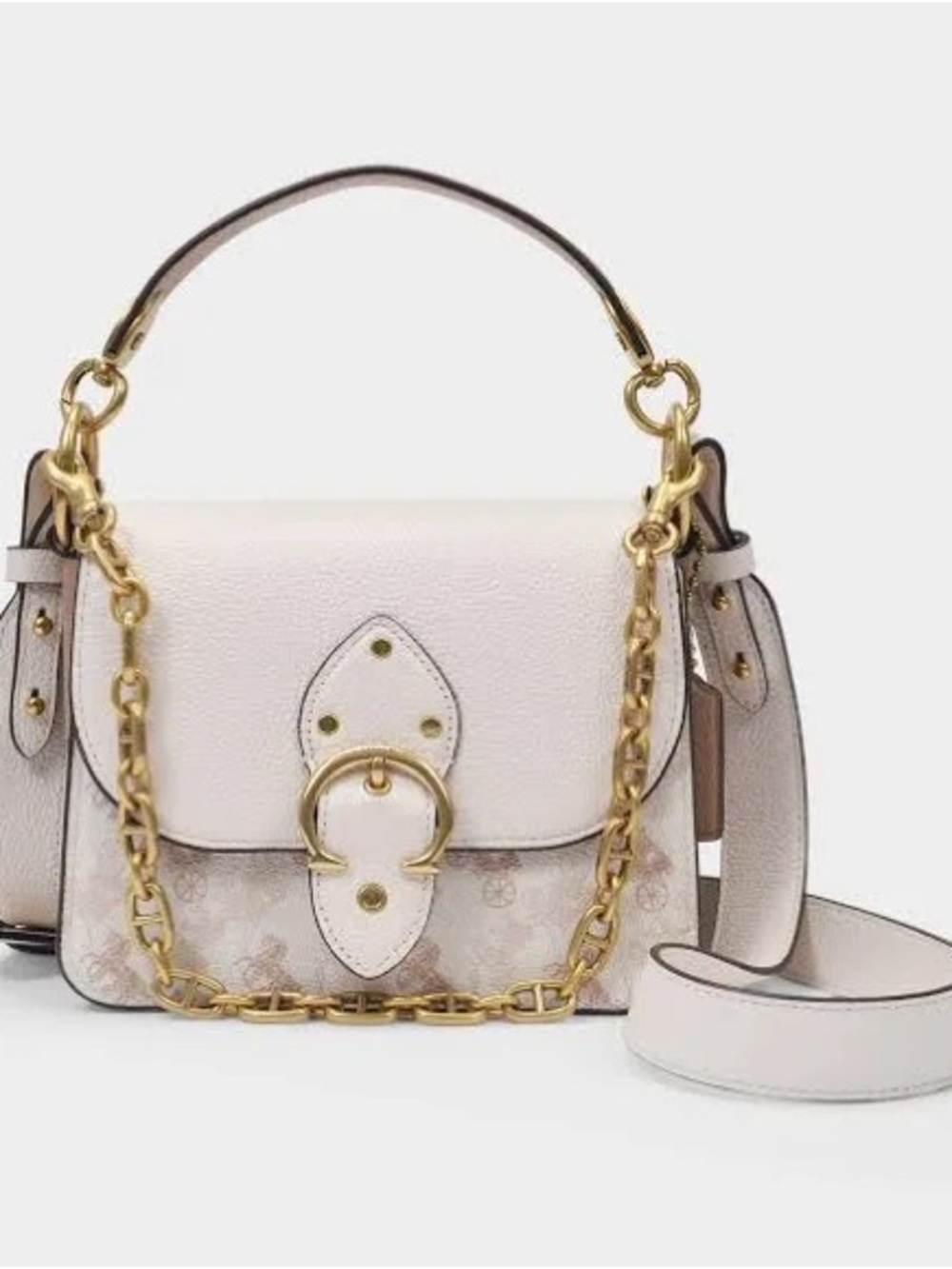 NWT Coach 4603 Beat 18 Shoulder Bag With Horse And Carriage Print Chalk/Taupe